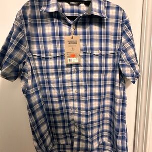 Jockey Blue and White Plaid Short-Sleeve Button-Down Shirt
